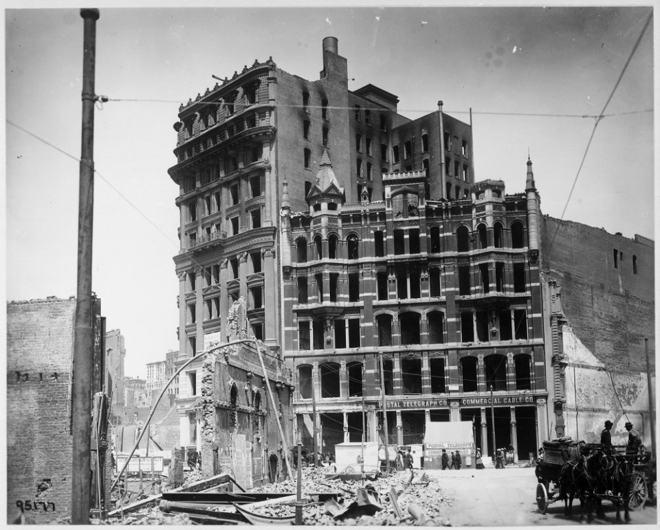 San Francisco Earthquake of 1906, Two buildings and part of the area in the vicinity of Montgomery Avenue and Market... - NARA - 531040