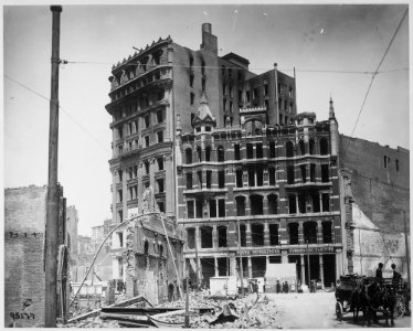 San Francisco Earthquake of 1906, Two buildings and part of the area in the vicinity of Montgomery Avenue and Market... - NARA - 531040