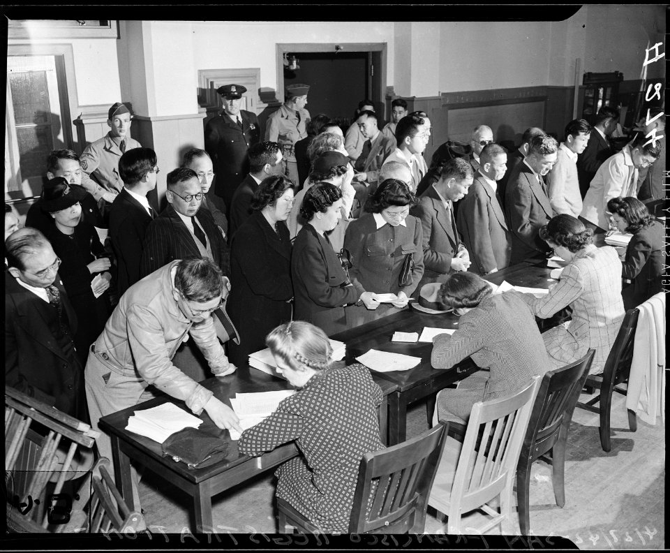 San Francisco, California. Residents of Japanese descent registering for evacuation at Wartime Civi . . . - NARA - 536215