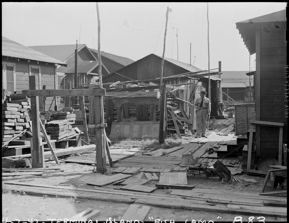 San Pedro, California. Former dwellings of fishermen of Japanese ancestry, situated on Terminal Isl . . . - NARA - 536832