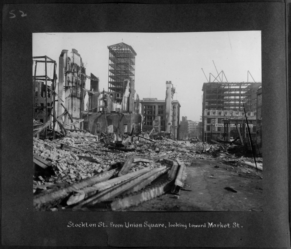 San Francisco Earthquake of 1906, Stockton Street from Union Square, looking toward Market Street - NARA - 524403