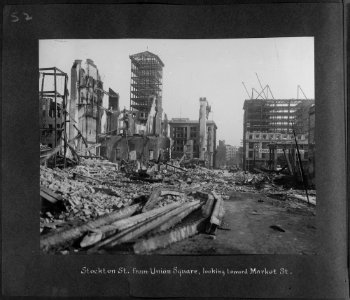 San Francisco Earthquake of 1906, Stockton Street from Union Square, looking toward Market Street - NARA - 524403