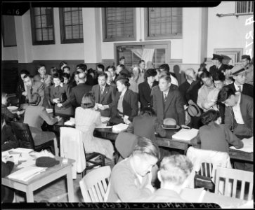 San Francisco, California. Residents of Japanese ancestry registering prior to evacuation. Evacuee . . . - NARA - 536213