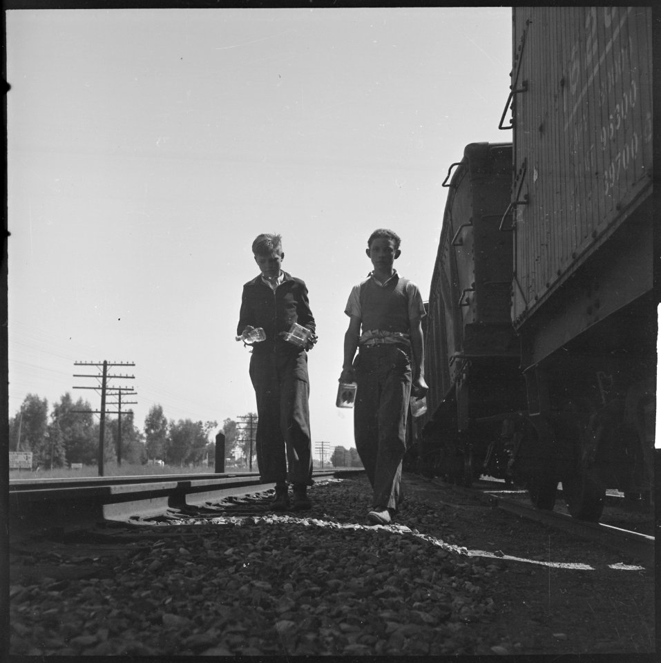 San Joaquin Valley, California. On the Freights. Two youngsters aged fifteen and sixteen traveling in the company of... - NARA - 532076