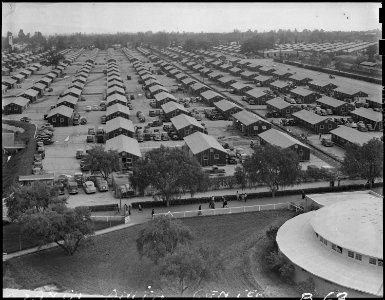 Santa Anita Assembly Center, Arcadia, California. A panoramic view of the Santa Anita assembly cent . . . - NARA - 536812 photo