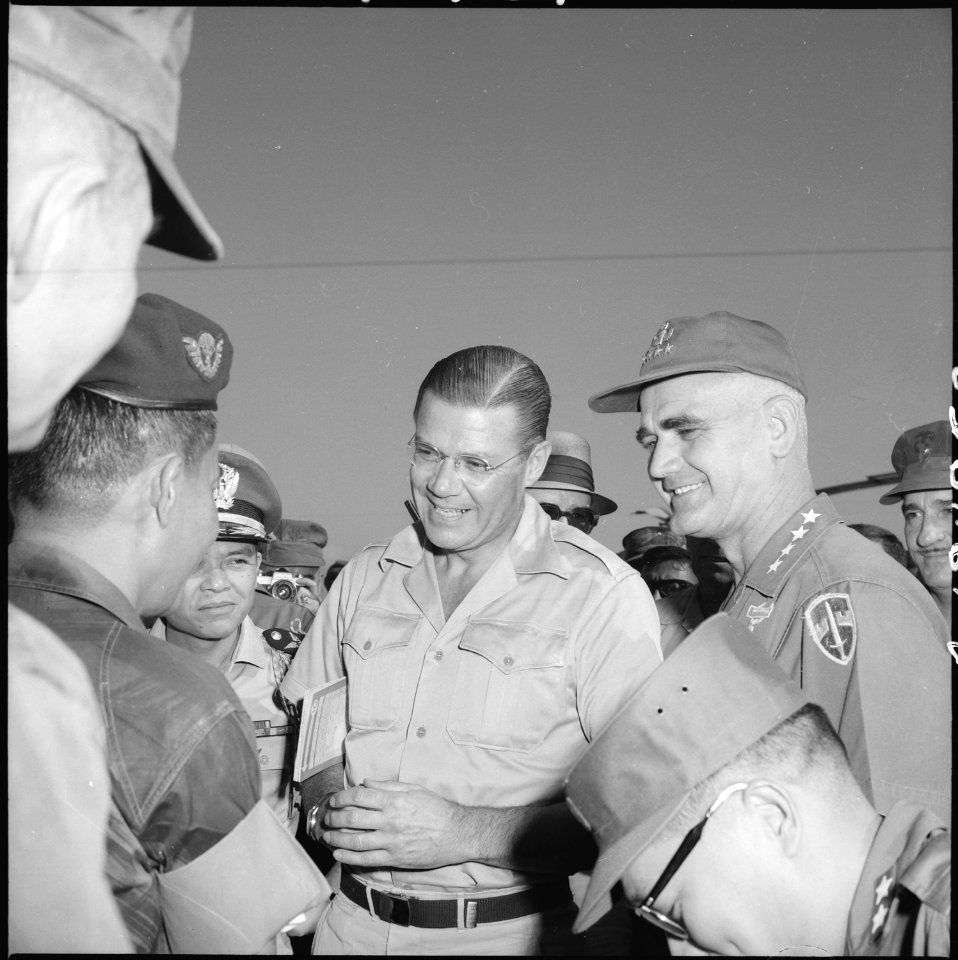Secretary of Defense Robert S. McNamara and General Westmoreland, Vietnam Assistance Command Commander, talks with... - NARA - 532429