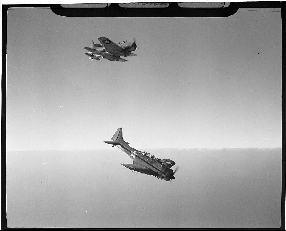 SBD flying over NAS Daytona Beach, FLA - NARA - 520925