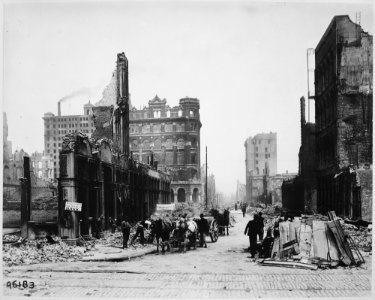 San Francisco Earthquake of 1906, This area, looking north from the junction of Sansome and Bush Streets, is known as... - NARA - 531046