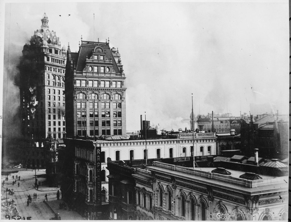 San Francisco Earthquake of 1906, (This is an) area in the vicinity of Kearny,Third, Market and Geary Streets. This... - NARA - 531065