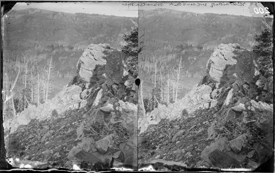 SIDE OF VOLCANIC PEAK, WASATCH MOUNTAINS, MOUNTAIN RANGE NEAR CASTLE VALLEY, HEADWATERS OF DIRTY DEVIL RIVER, UTAH - NARA - 523965