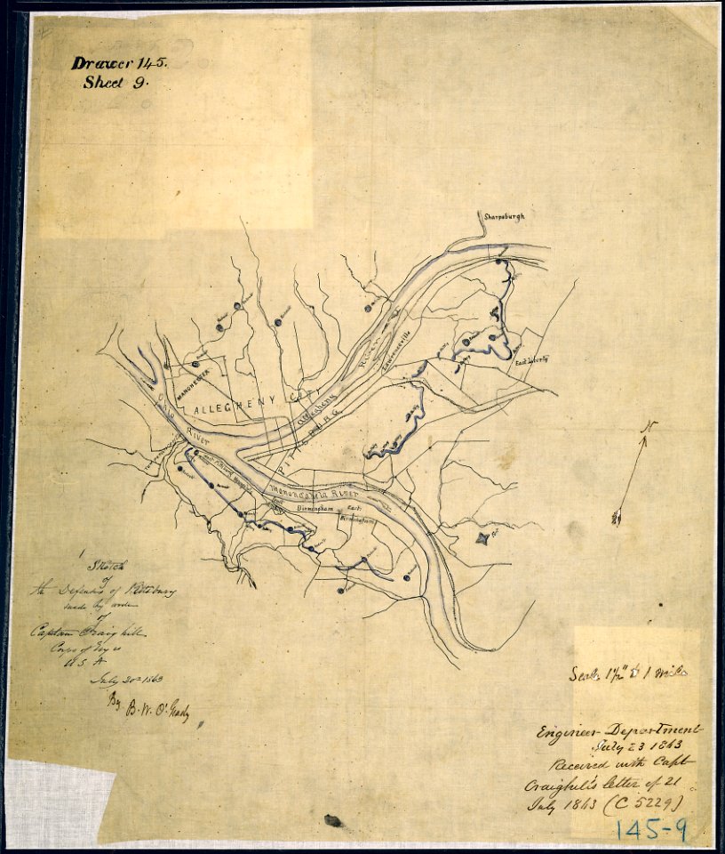 Sketch of the Defenses of Pittsburg (sic) made by order of Captain Craighill, Corps of Engrs., USA, July 20th, 1863... - NARA - 305785