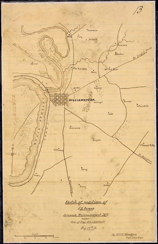 Sketch of the position of C. S. Forces Around Williamsport, Md., under Com. of Maj. Gen. J. E. B. Stuart, Sep. 19th... - NARA - 305702