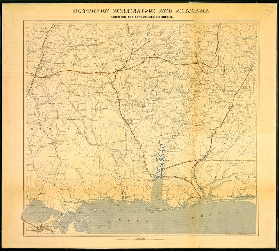 Southern Mississippi and Alabama Showing the Approaches to Mobile. U.S. Coast Survey Office . . . - NARA - 305608
