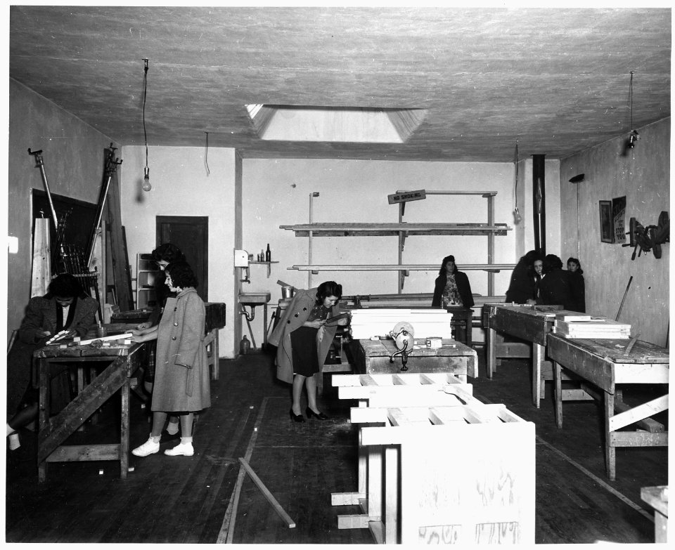 Taos County, New Mexico. Girls do woodwork in the N.Y.A. shop in Taos. - NARA - 521965