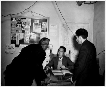 Taos County, New Mexico. Justice of the Peace Montoyo hears a minor case. - NARA - 522002