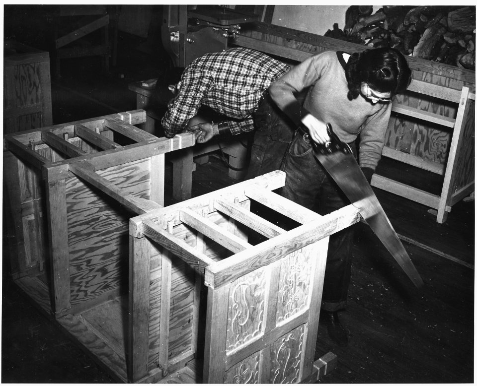 Taos County, New Mexico. Girls do woodwork in the N.Y.A. shop in Taos. - NARA - 521966