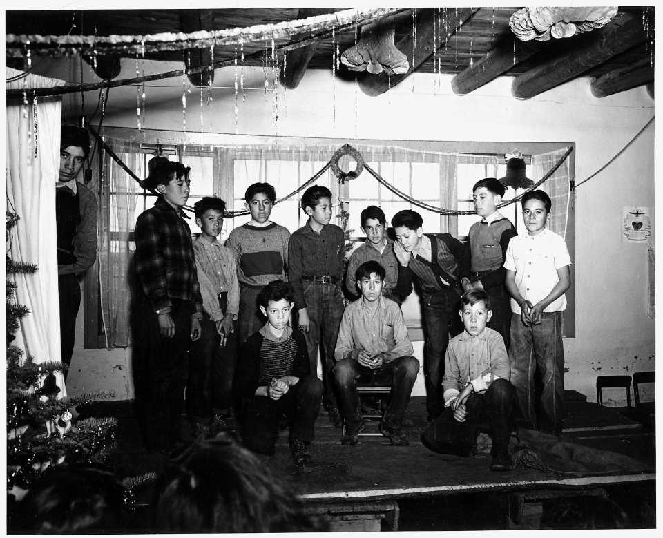 Taos County, New Mexico. Pupils of the Prado school rehearse their Christmas play. - NARA - 521991