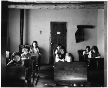 Taos County, New Mexico. One room school at Versylvania is a converted two room dwelling. Of 15 pu . . . - NARA - 521989
