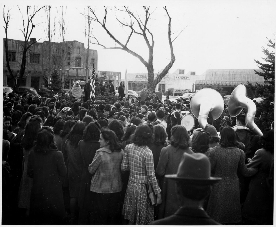 Taos County, New Mexico. War rally in Taos plaza, on news of declaration of war. Dec. 11. Meeting . . . - NARA - 521905