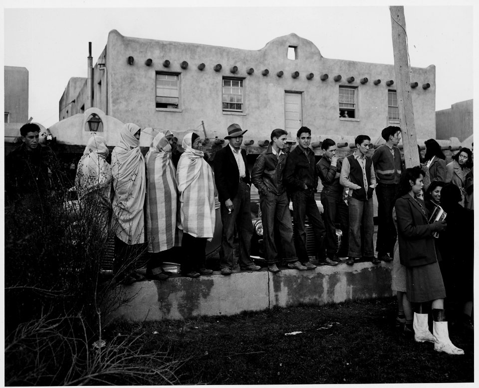 Taos County, New Mexico. War rally in Taos plaza, on news of declaration of war. Dec. 11. Meeting . . . - NARA - 521907
