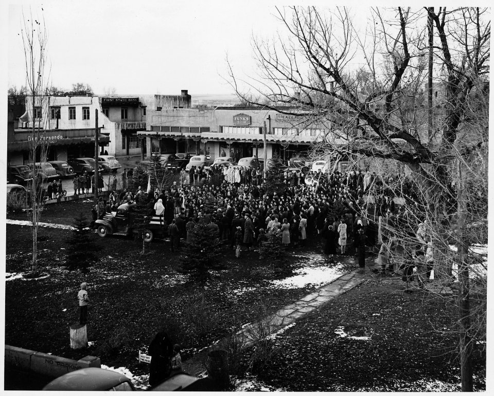 Taos County, New Mexico. War rally in Taos plaza, on news of declaration of war. Dec. 11. Meeting . . . - NARA - 521904