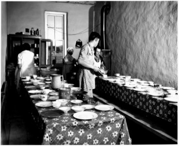 Taos County, New Mexico. Table is set for hot lunch at Chamisal School. - NARA - 521842