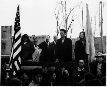 Taos County, New Mexico. War rally in Taos plaza, on news of declaration of war. Dec. 11. Meeting . . . - NARA - 521906
