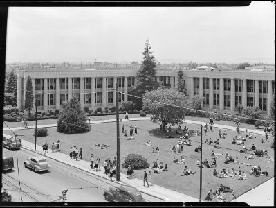 Technical High School, Oakland, California. High School Youth. Lunch hour - NARA - 532267 photo
