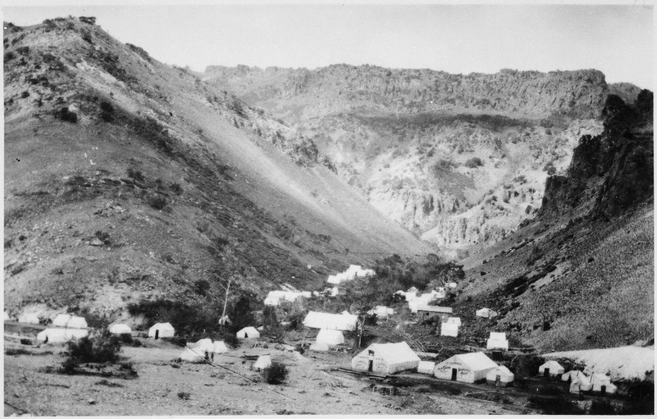 Tent town in a mountain valley in Idaho. By Burt L. Wheeler November 1909 - NARA - 523029