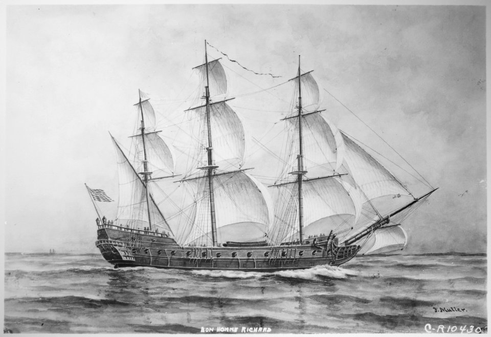 The Bonhomme Richard, 1779. Copy of artwork by F. Muller, 1883 - 1966 - NARA - 512971