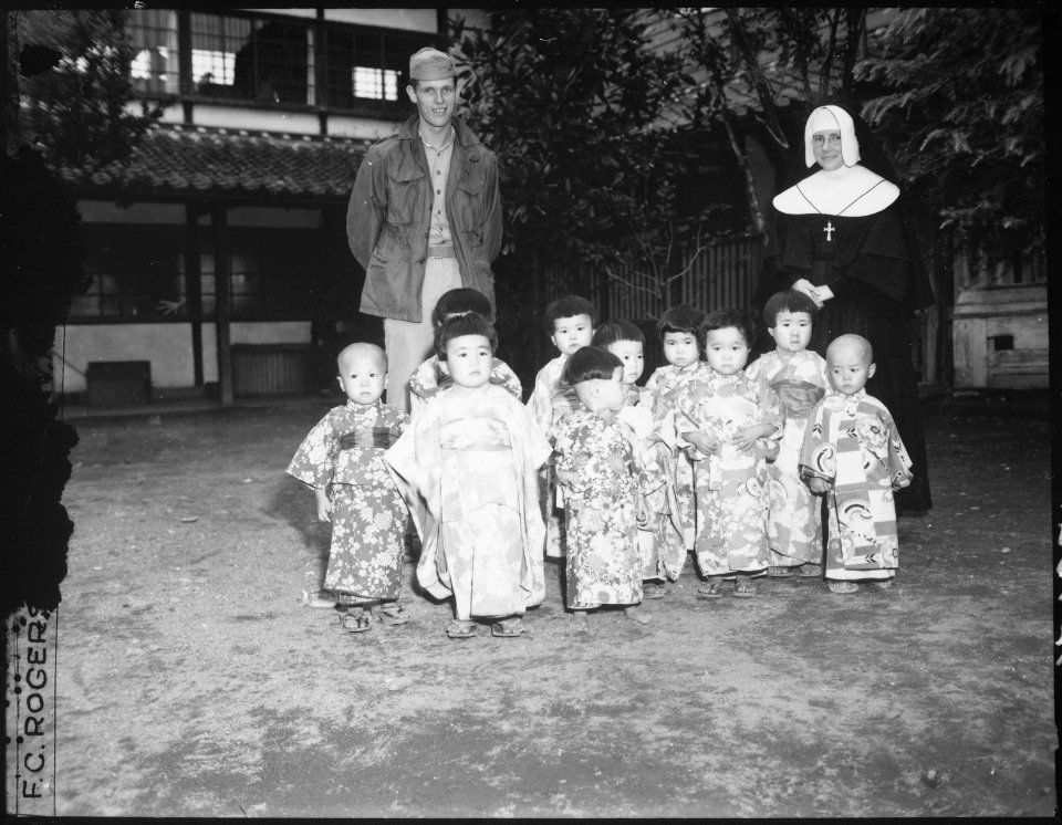 The Angel Guardian Home, a Catholic home for orphans, in Kumamoto, Japan. As Private Louis Miller, Brooklyn, New... - NARA - 532567
