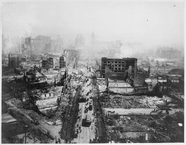 The ruins of San Francisco, still smoldering after the 1906 earthquake, taken from the tower of the Union Ferry Building - NARA - 531006
