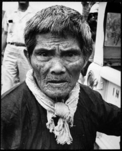 The strain shows clearly on the face of this Vietnamese farmer, one of 4,500 who recently fled their homes to escape Vie - NARA - 541872