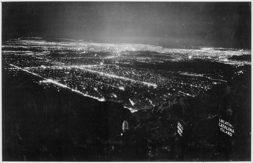 The sprawling lights of Los Angeles and the surrounding area seen from Inspiration Point, Mount Lowe, ca. 1950 - NARA - 541906