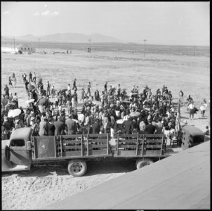 Topaz, Utah. A crowd gathers for the dedication ceremonies at the hospital at the Topaz Center. - NARA - 538715