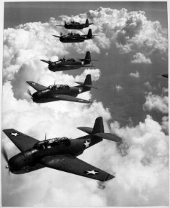 TBF (Avengers) flying in formation over Norfolk, Virginia - NARA - 520789