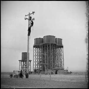 Topaz, Utah. A view of the water tower, which supplies water to the residents of this War Relocation . . . - NARA - 537009