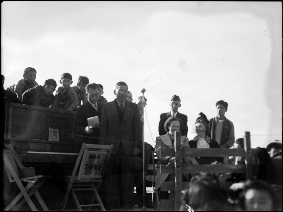 Topaz, Utah. Ceremonies opening the football game clash between Topaz and Fillmore high schools on . . . - NARA - 539516