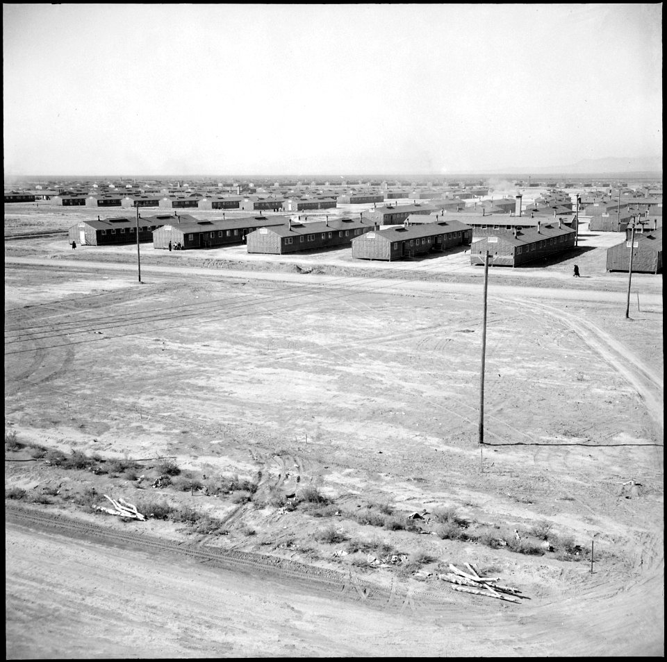 Topaz, Utah. A typical barracks group with a section of the Topaz Relocation Center. - NARA - 538678