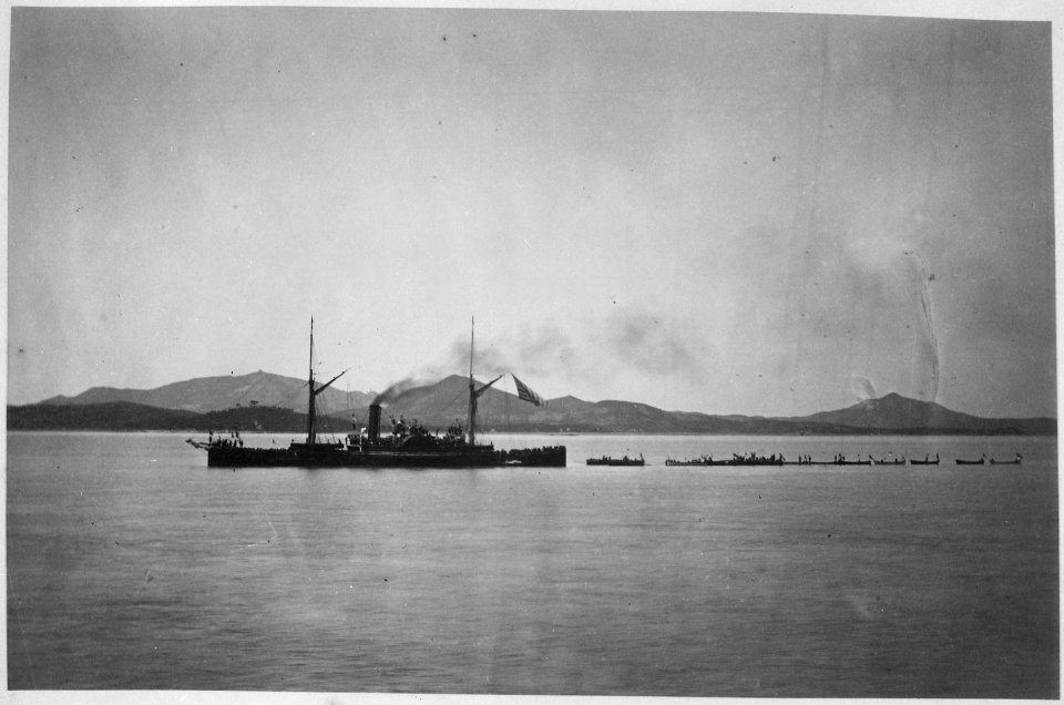The Monocacy towing the boats on their return to the fleet with trophies of victory., 06-1871 - NARA - 559260