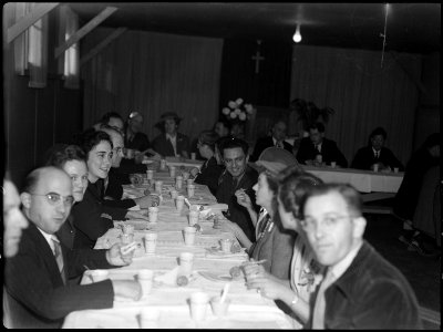 Topaz, Utah. Staff members occupied a table at the tea honoring Rev. E. Stanley Jones, leader of tr . . . - NARA - 539508