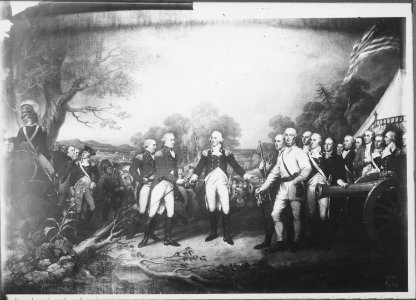 The Surrender of General Burgoyne at Saratoga. October 1777. Copy of painting by John Trumbull, 1820-21, 1899 - 1932 - NARA - 512777