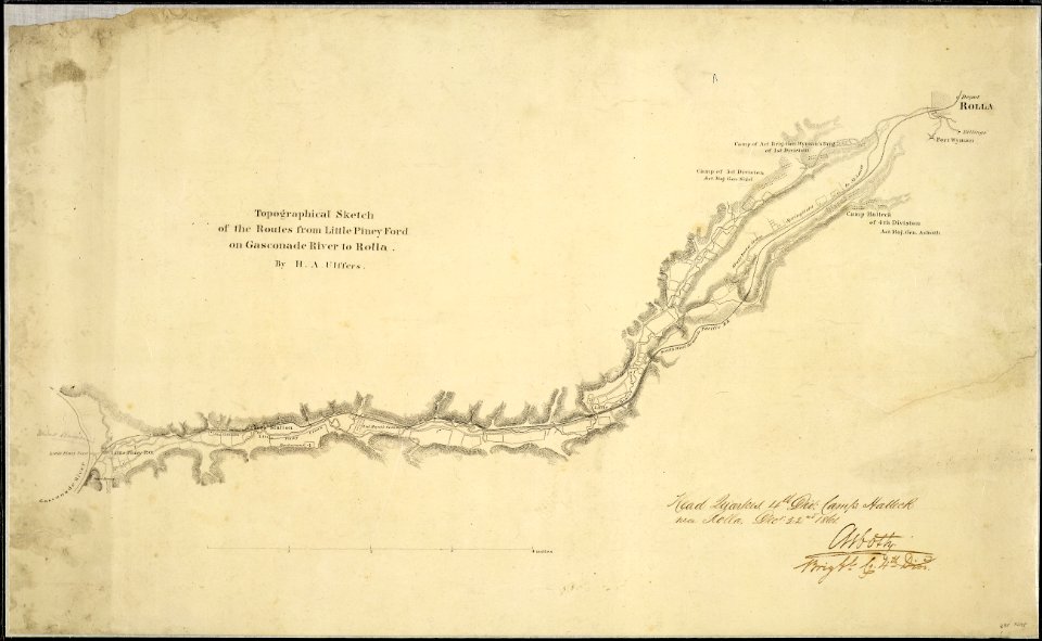 Topographical Sketch of the Routes from Little Piney Ford on Gasconade River to Rolla. By H. A. Ulffers. - NARA - 305660