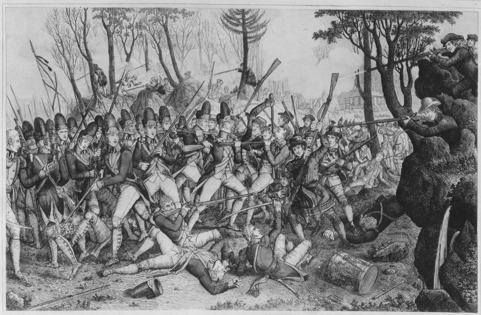 The Battle of Bunker's Hill, near Boston. June 1775. Copy of engraving by James Mitan after John Trumbull, published 180 - NARA - 532897