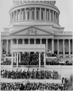 The inaugural stand in front of the Capitol Building, Washington, DC. A shot taken from a distance, showing the... - NARA - 199970 photo
