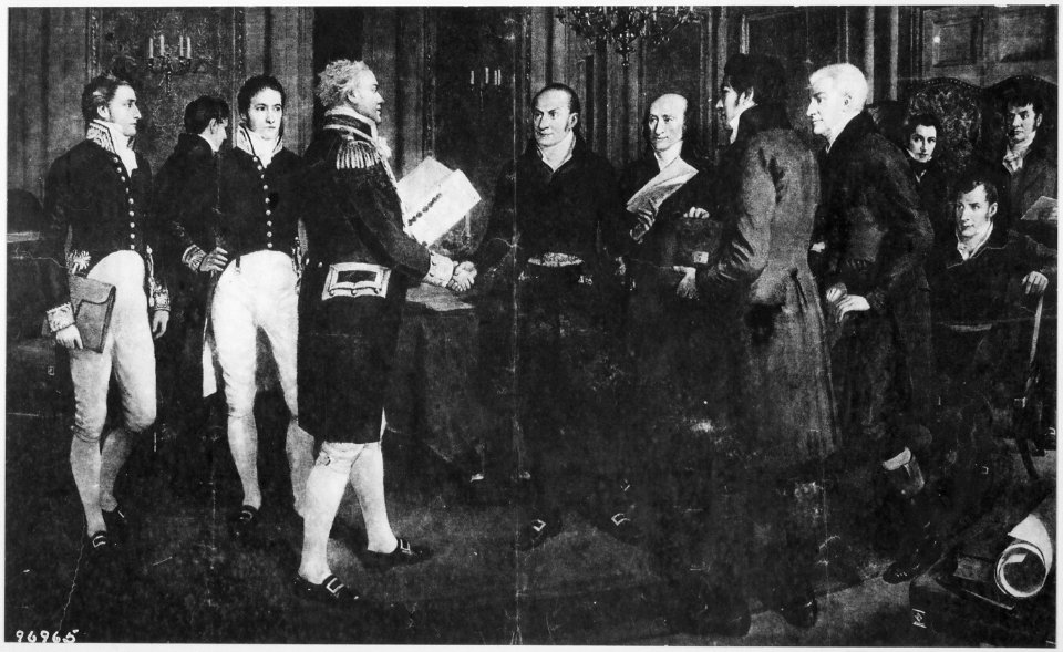 The signing of the Treaty of Ghent with Great Britain, December 24, 1814. Copy from painting by A. Forestier., ca. 1900 - NARA - 531086