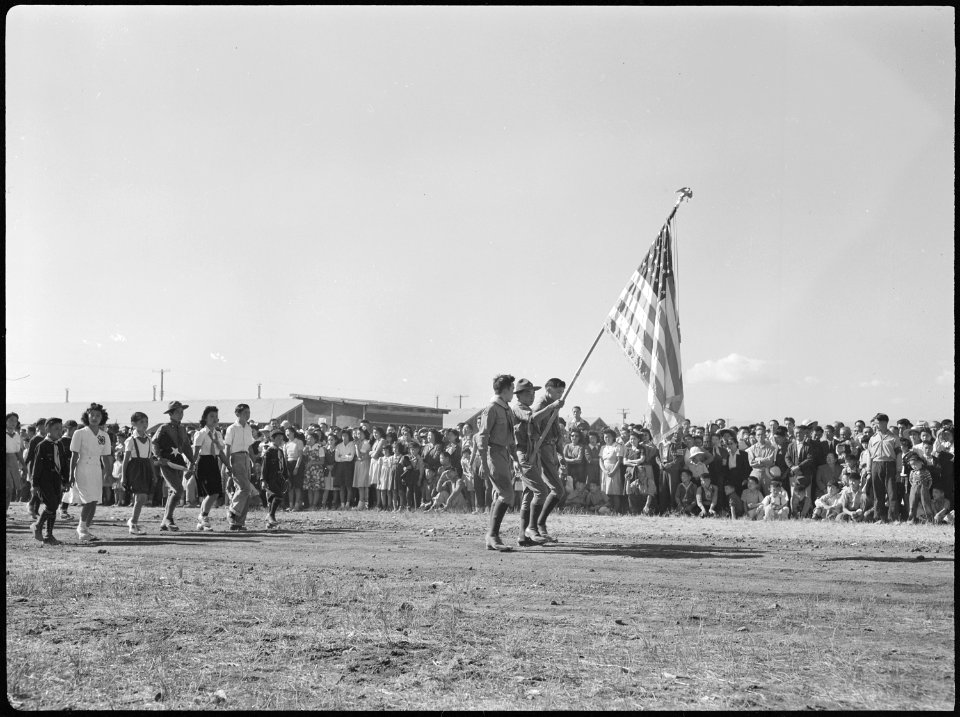 Tule Lake Relocation Center, Newell, California. A parade was held by evacuees to celebrate labor d . . . - NARA - 538417