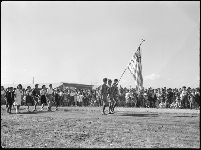 Tule Lake Relocation Center, Newell, California. A parade was held by evacuees to celebrate labor d . . . - NARA - 538417