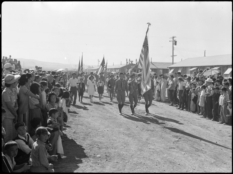 Tule Lake Relocation Center, Newell, California. A parade was held by evacuees to celebrate labor d . . . - NARA - 538426