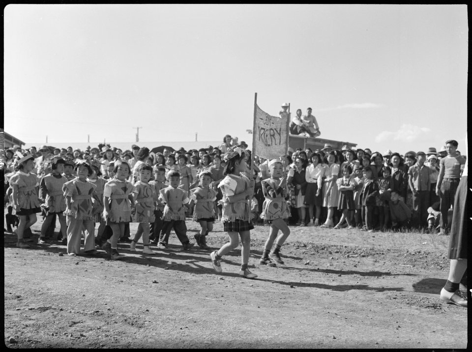 Tule Lake Relocation Center, Newell, California. A parade was held by evacuees to celebrate labor d . . . - NARA - 538433